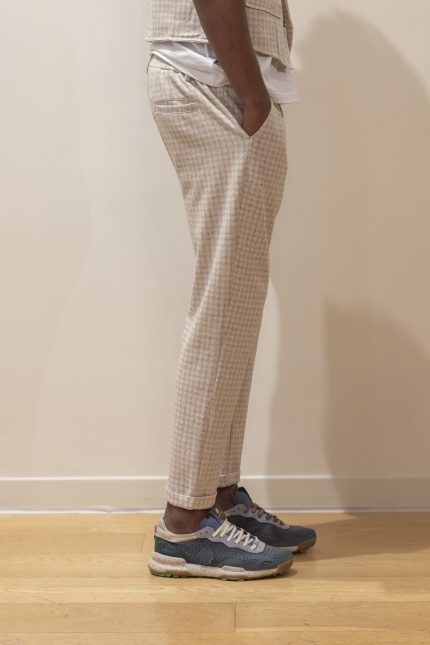 PANTALONE SARTORIALE CHECK BIANCO E SABBIA